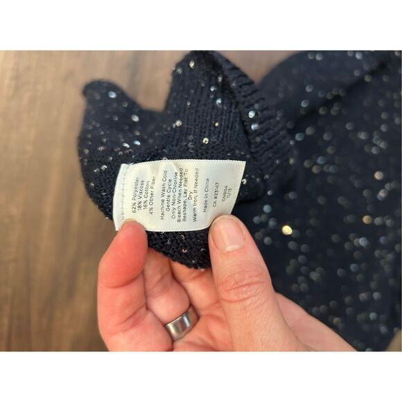 Talbots Navy Blue Sequin Knit Holiday Sweater, Size Small - Picture 6 of 6